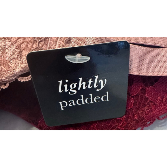 Women's Rene Rofe Bras 38C Pink Burgundy Lightly Padded Lace 2-Pack - Picture 3 of 5